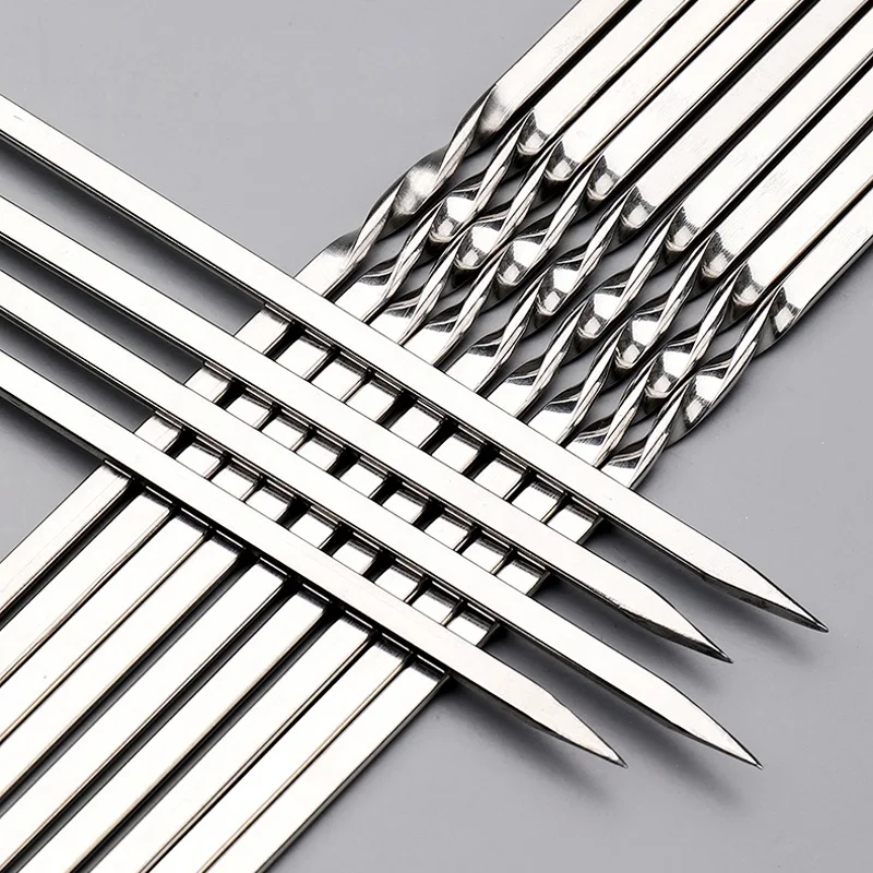 Great Discount 6Pcs/Set BBQ Skewers Utensil SUS 304Stainless Steel Outdoor Type Irregular Accessorie Cooking Kit Camping Grill