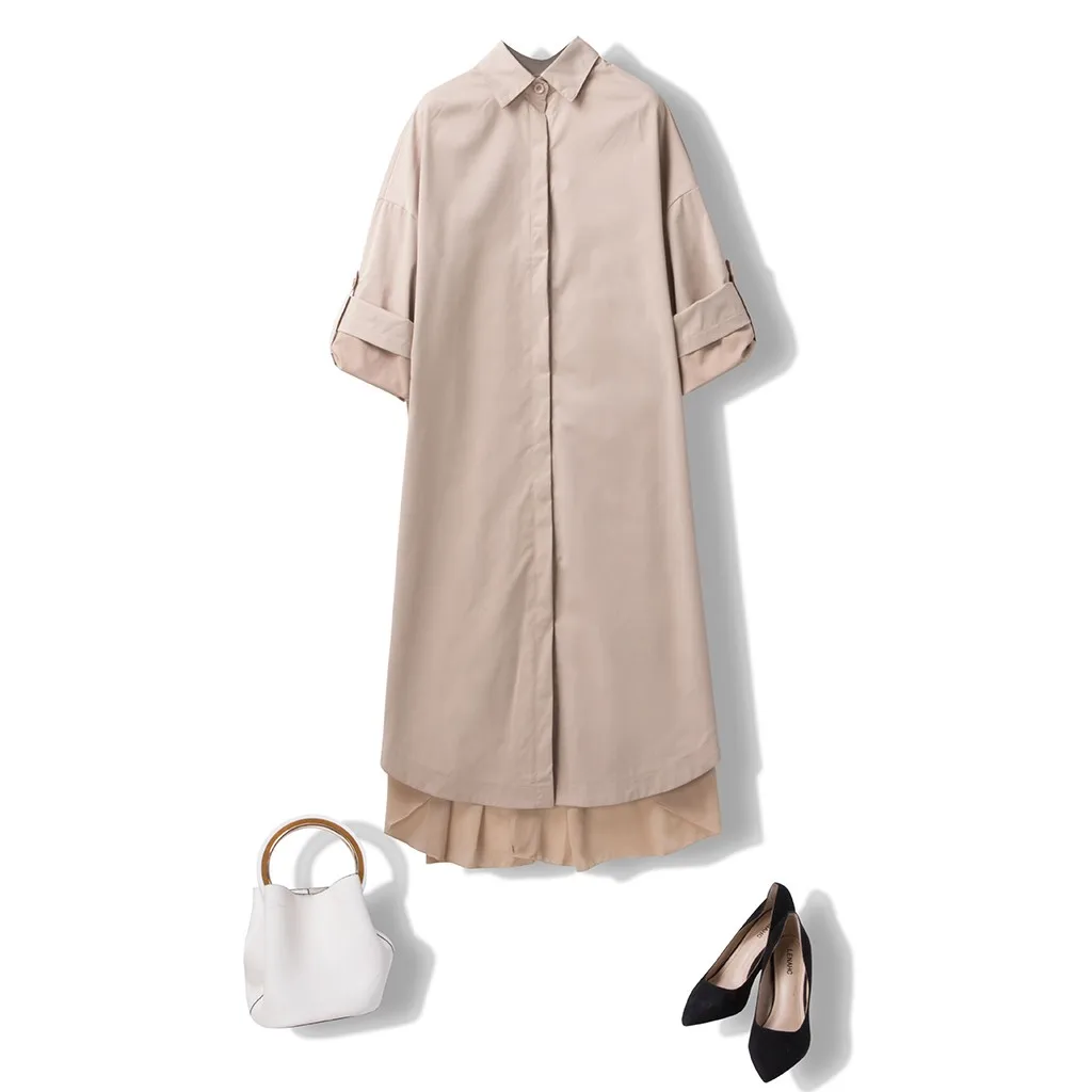 New Women Autumn Overcoat Back Pleated Button Cotton Hooded Long Sleeves Female Windbreaker Coat Plus Size manteau femme