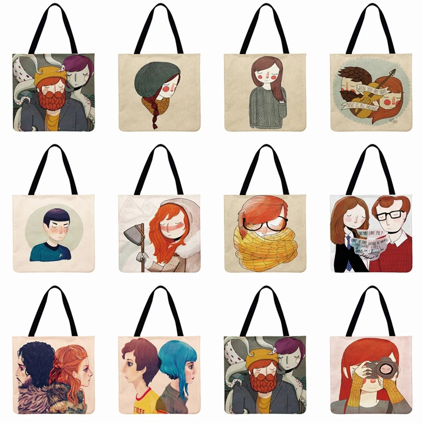 Женская сумка на плечо с рисунками из мультфильмов, сумка-тоут, складная сумка для покупок, Скандинавское искусство, Повседневная Сумка-тоут, многоразовая пляжная сумка
