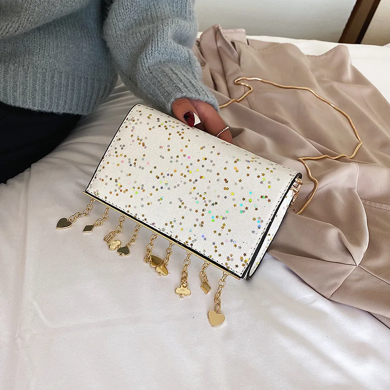 

New Arrival Bag Women's 2019 Fashion INS Korean-style Fashion Sequin Shoulder Bag Versatile Chain Shoulder Sequin Square Sling B