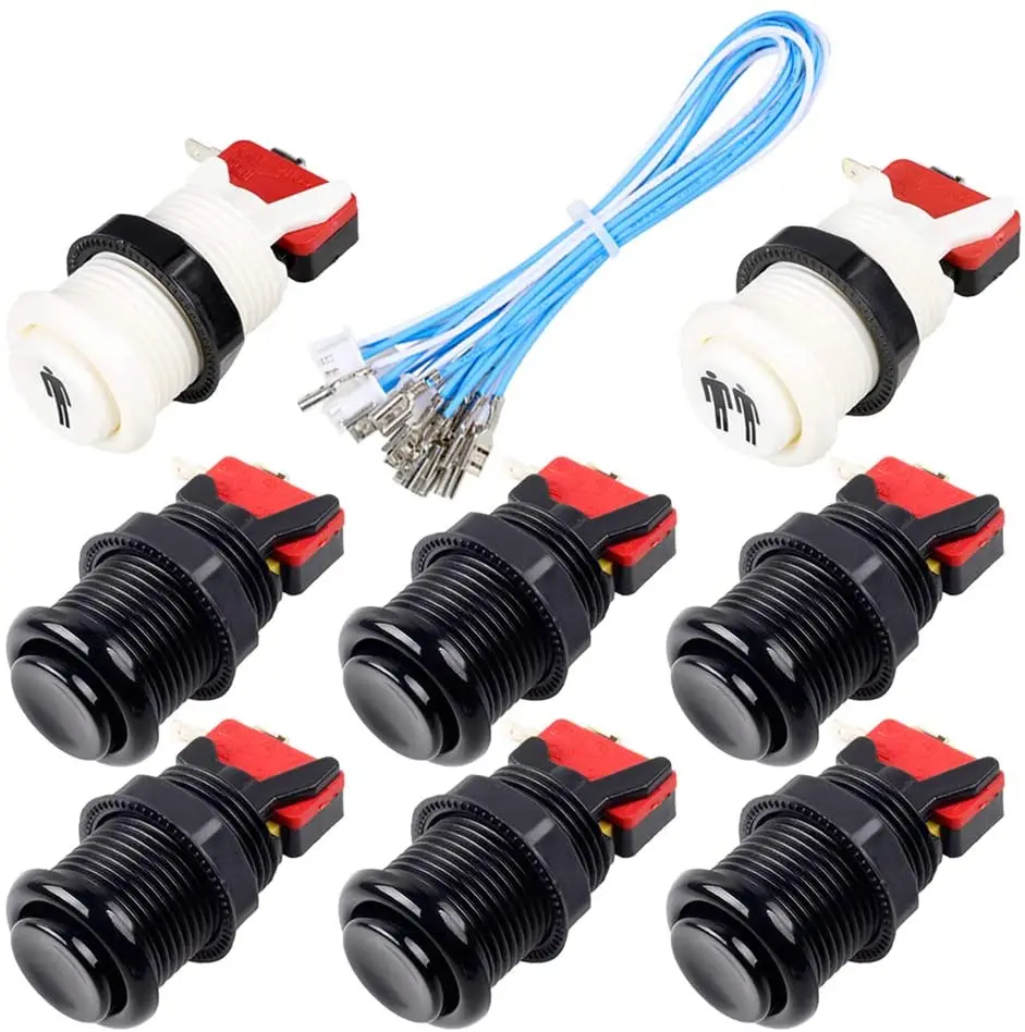 EG STARTS 8X 30mm Happ Type Standard Push Buttons Switch with 20cm Buttons Cable for Arcade Joystick Arcade1up Games Console 