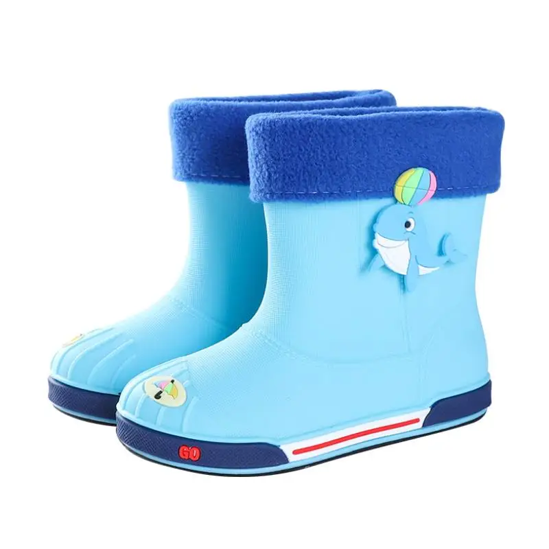 

New Rain Boots Kids Boys Rubber Rainboot Baby Girls Waterproof Boot Pvc Warm Children Water Shoes Cartoon Four Seasons Removable