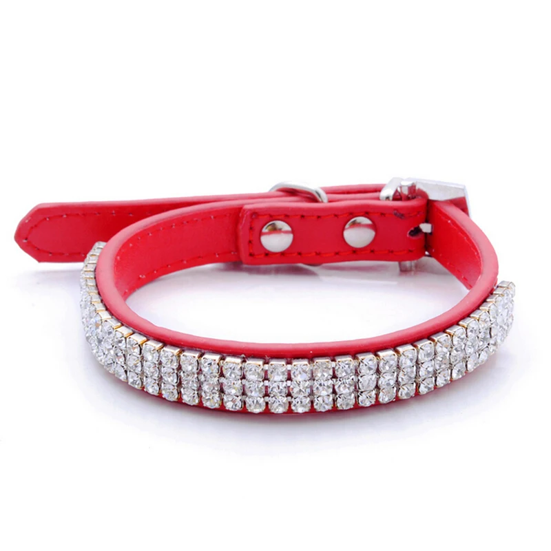 Big Rhinestone Dog Collars Crystal Diamond Pet Dog Puppy Suede Leather