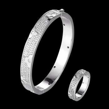 

Zlxgirl copper bangle sets Gold Flower Bangle &Ring Jewelry cubic Zircon Love Bangle Anel Men copper Anniversary Jewelry
