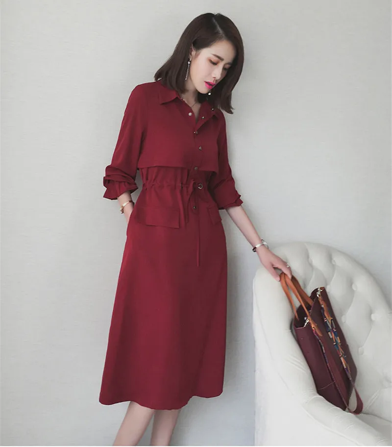 

Plus 4XL Size Womens Dresses New Arrival 2020 Ladies Vintage Red Dress Long Sleeve Elegant Casual Slim Vestidos WXF700