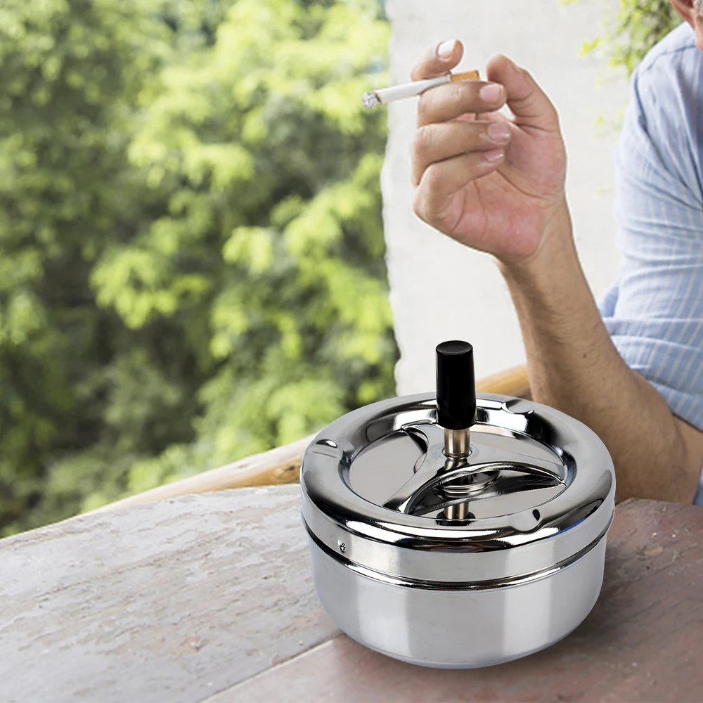 Cigarette Ash Tray For Home Office Hotel Stainless Steel Rotating Lid