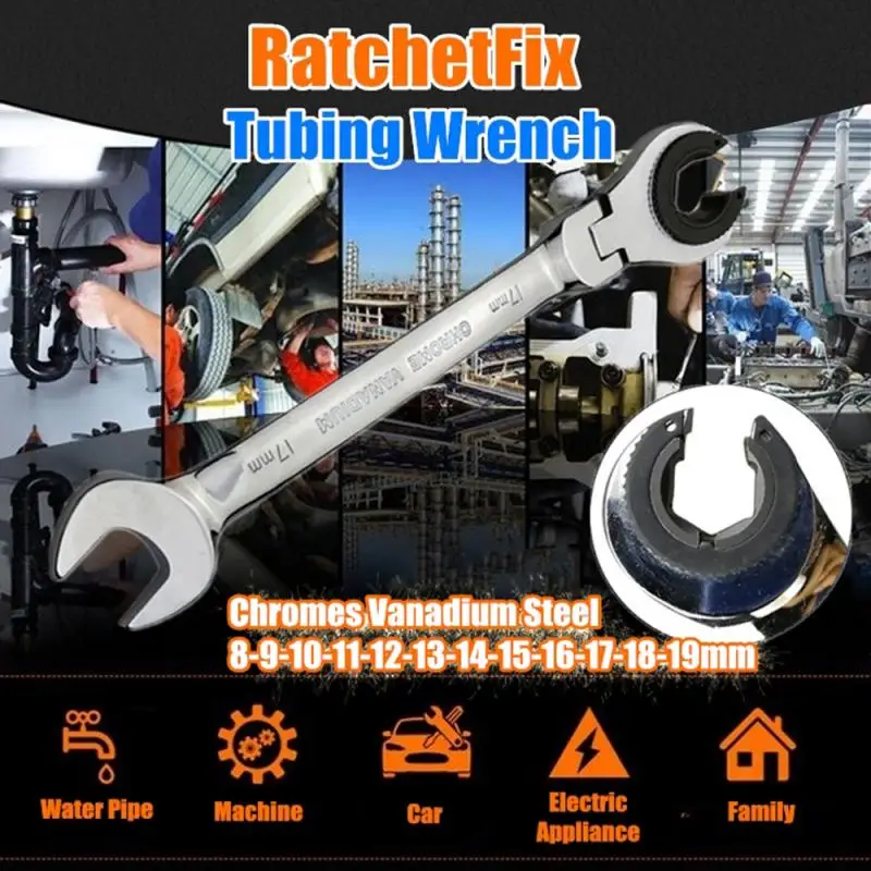 Храповый гаечный ключ с подвижной головкой на 180 °, 8 мм-19 мм, ручной .