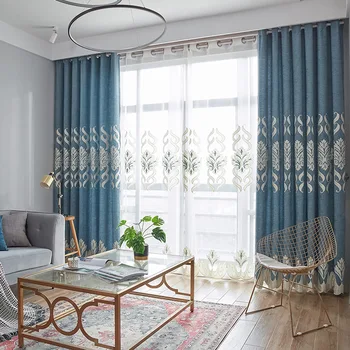 

Modern Minimalist Chenille Stripes Embroidered Curtains High-End Shade Cloth Bedroom Living Room Curtains Finished