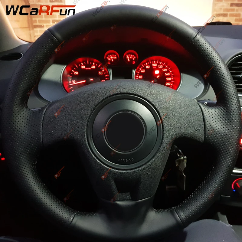 WCaRFun ручная строчка искусственная кожа черного цвета для Seat Ibiza 2004 2006|car steering wheel