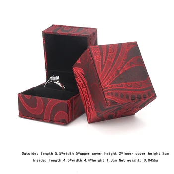 

New Retro Red Square Golden Silk Brocadejewelry Ring Box Built-in Plush Card Slot For Female Birthday Wedding Anniversary Gifts