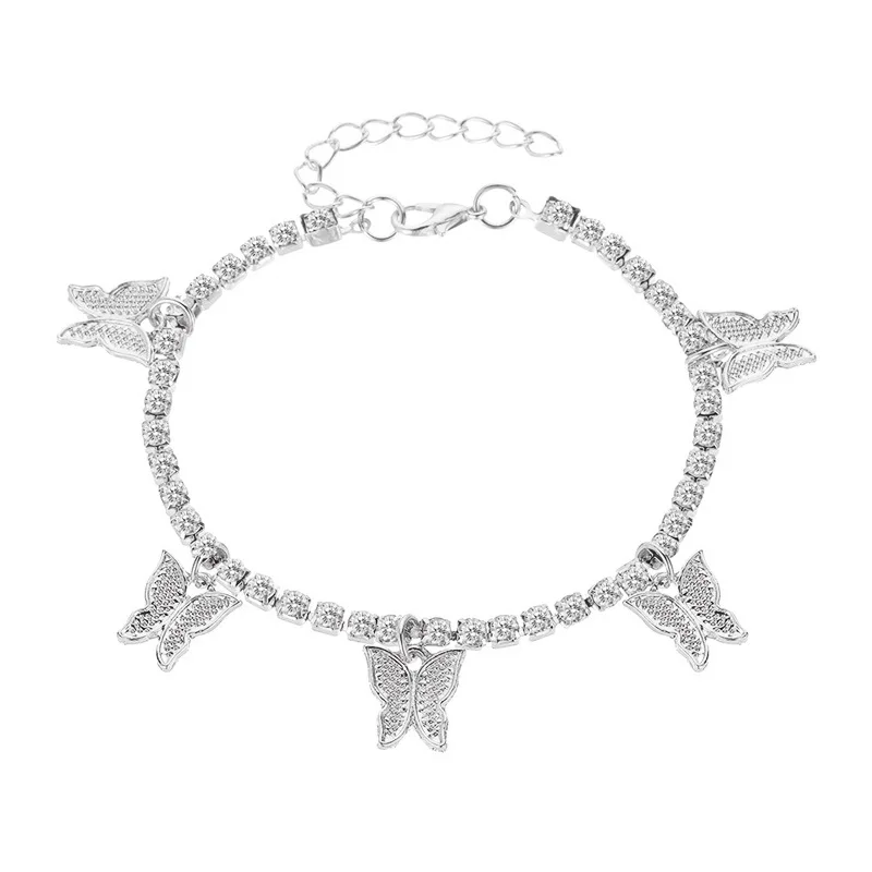 Silver anklet bracelet ankle chains cubic zirconia anklet beads anklet fashion accessories crystal butterfly anklet for women