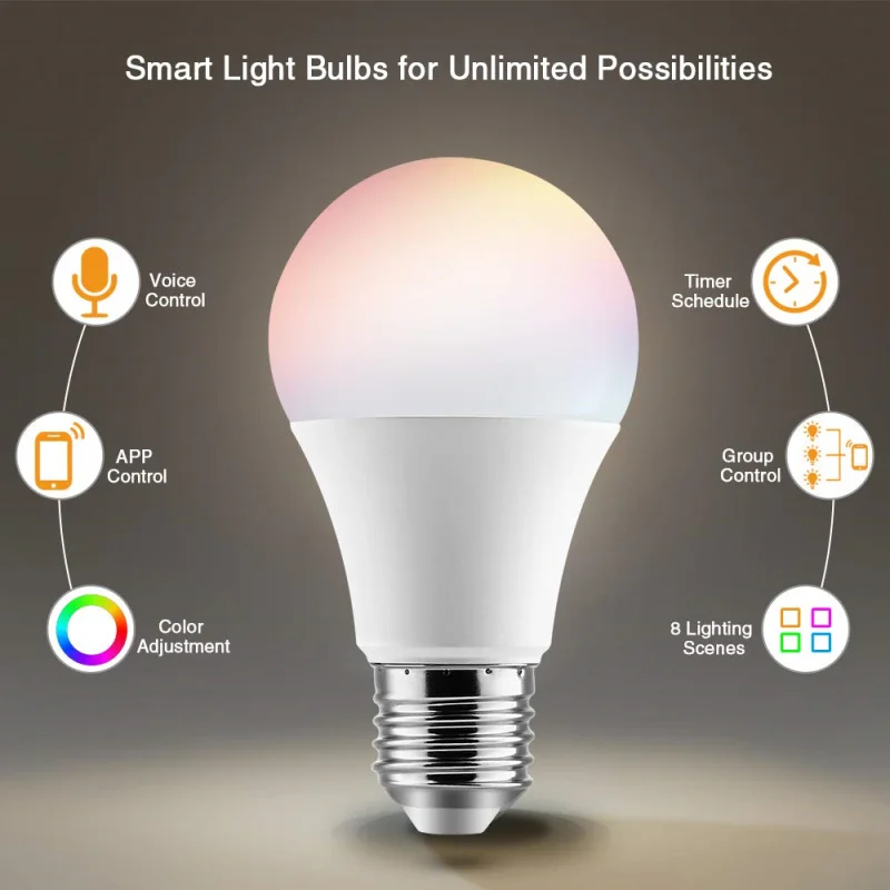

E27/E26/B22 WiFi Smart Wifi light bulb work with Alexa Google home RGB Energy Saving Dimming LED Bulb 7W control by Smart Life