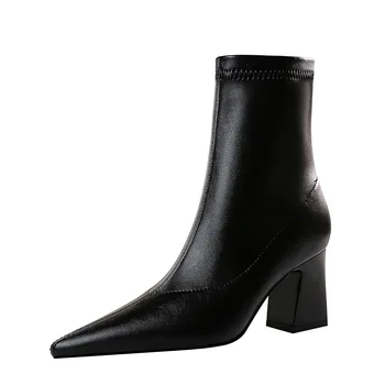 

2020 top quality full genuine leather shoes women ankle boots zip square heels Chelsea boots fashion dress shoes woman