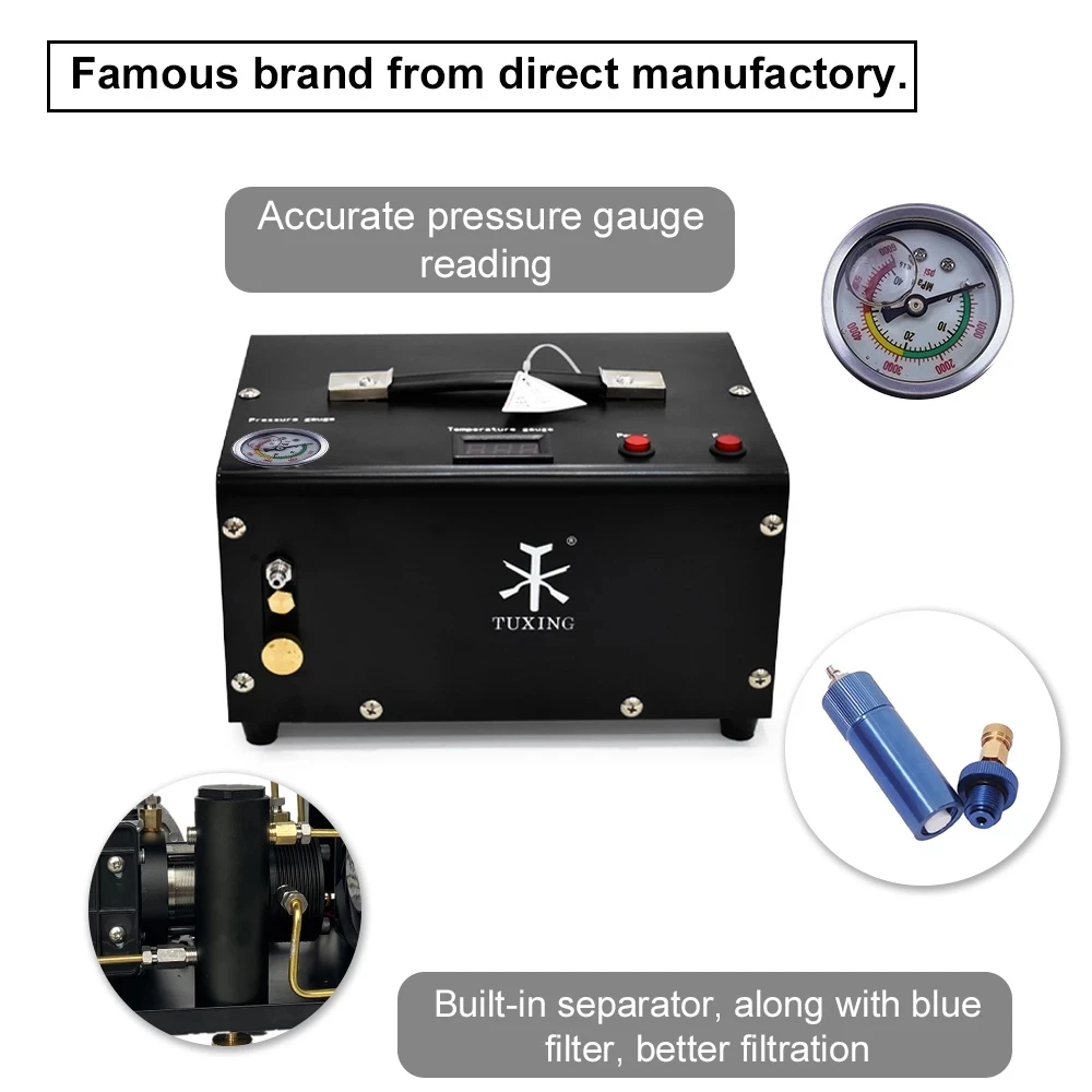 TUXING TXET061 300Bar 4500Psi Air Compressor 12V High Pressure Pump Mini Compressor Transformer for Air Bottle Diving Tank