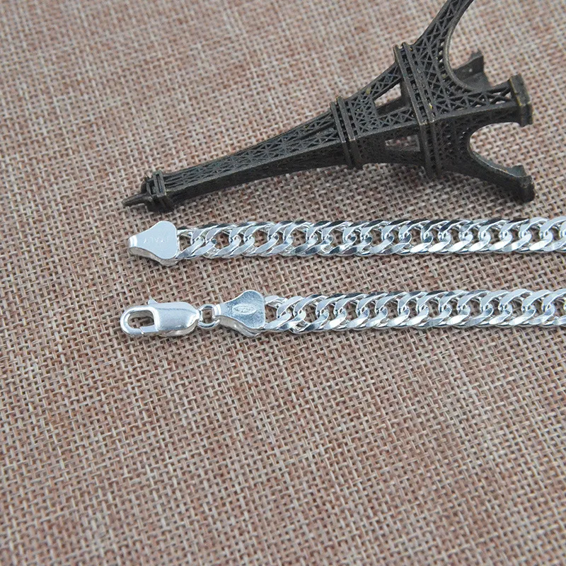 Ожерелье из серебра 100% пробы с двойной пряжкой Мужская плетка Серебряная Шейная