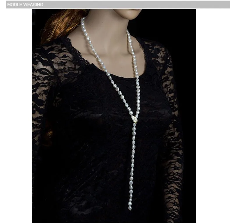 Настоящее натуральное пресноводное длинное жемчужное ожерелье для женщин, свадебное жемчужное ожерелье в стиле барокко, Подарок на годовщину