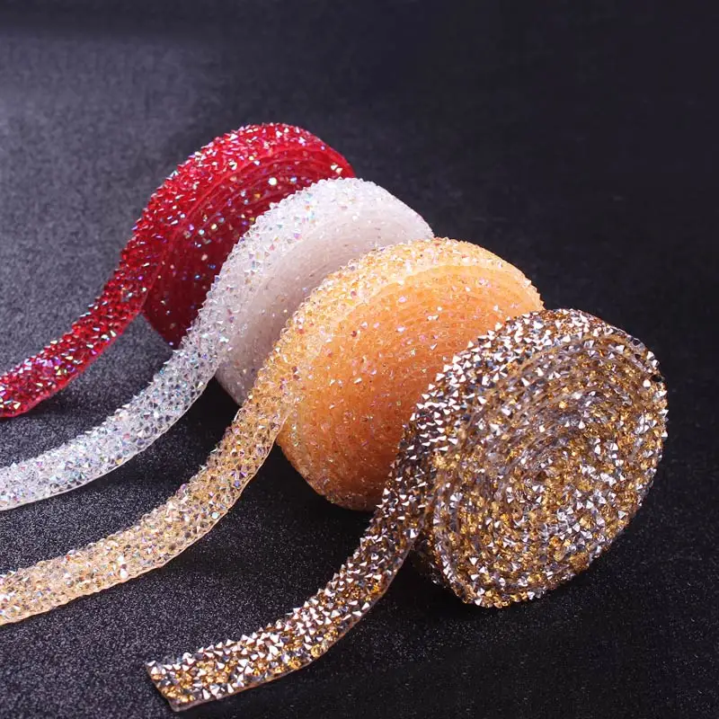

1Yard Hot Fix Glitter Dress Rhinestones Motifs Ribbon Crystal Iron On Patches Applique Hotfix Strass Wedding Dress Accessories