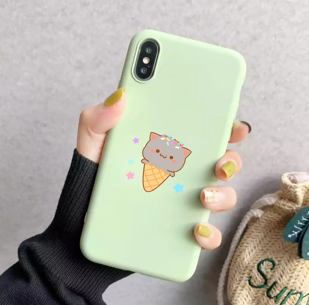 

Cute Cat Liquid silicone case for iphone x xr xs max 8plus 7plus 8 plus 7 Soft-Touch waterproof cartoon Back Protective Cover