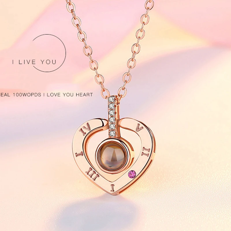 Collana Proiezione 100 Lingue Oneress – Pendente Ti Amo In Acciaio Inox, Regalo Romantico Per Lei
