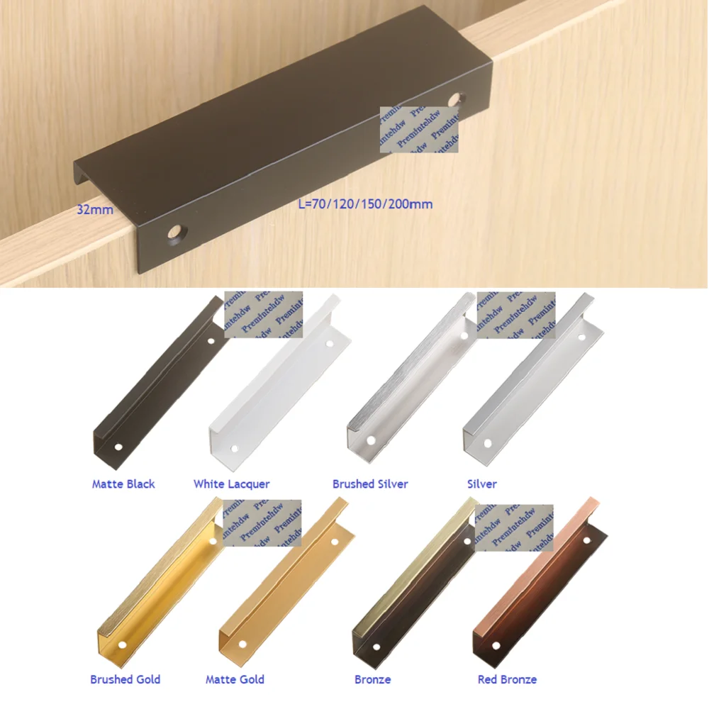 4Pcs Consice Aluminum Alloy Furniture Cabinet Cupboard Drawer Door Finger Pull Riding L G Shaped Gold White Lacquer Black Bronze