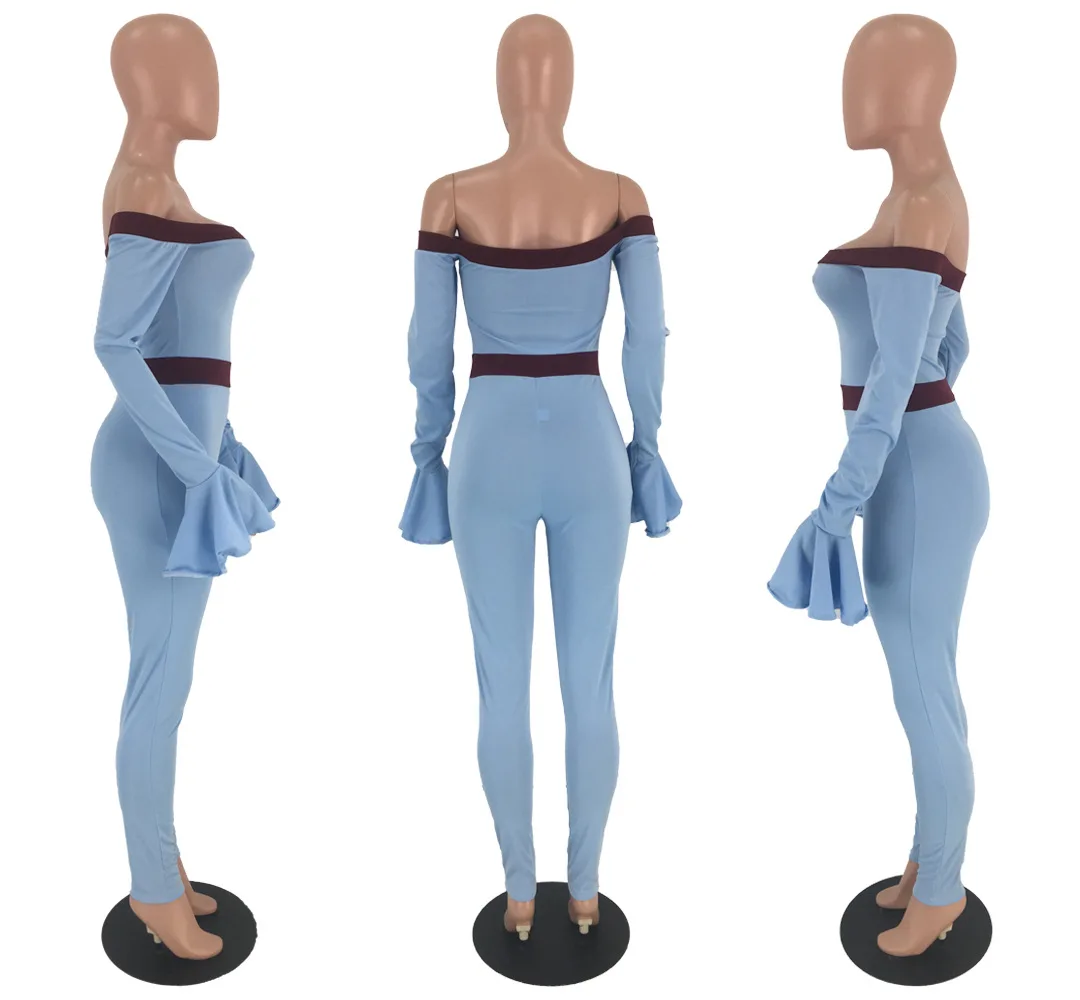 Осенний бандажный комбинезон с открытыми плечами для женщин, облегающий боди с расклешенными рукавами и открытой спиной, элегантные вечерние комбинезоны