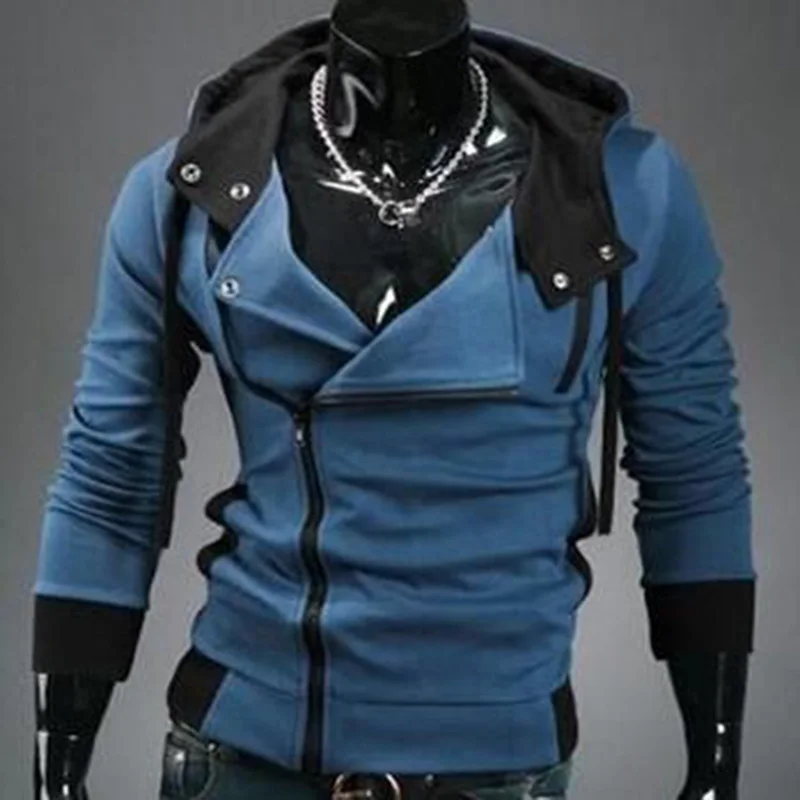 

Sweater 2021 new trend men's diagonal pull cardigan hooded，Fashionable, Versatile, Handsome And Warm