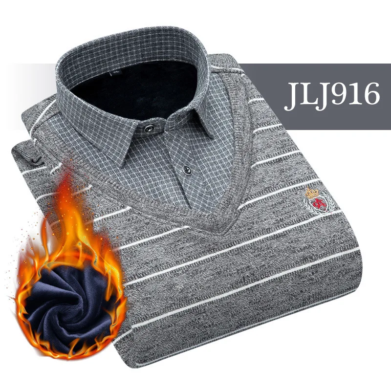 JLJ916 Мужская одежда, рубашки с вышивкой, в полоску, макет, из двух частей, платье, рубашка, имитация двойки, длинный рукав, толстый бархат, свитер, рубашки - Цвет: JLJ916