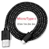 USB C Cable Type-C Charger Micro USB Cables Nylon Braided Xiaomi Mobile Phone Fast Charging USB Type C Cable for Samsung S21 S2