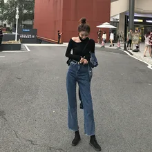 Ретро Гонконгский стиль, джинсы с высокой талией, женские прямые свободные штаны, осень и зима, иностранный стиль, штаны для папы Pa