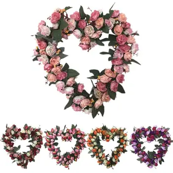 

Artificial Flowers Heart-shaped rose Wreath Spring Wreath Outdoor for Front Door N58C