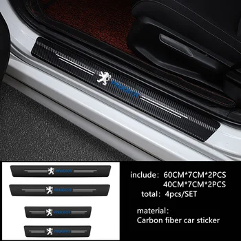 

4PCS Car Door Threshold Carbon Protector Door Sill Guards Stickers For Peugeot 107 207 307 407 308 607 508 3008 Accessories