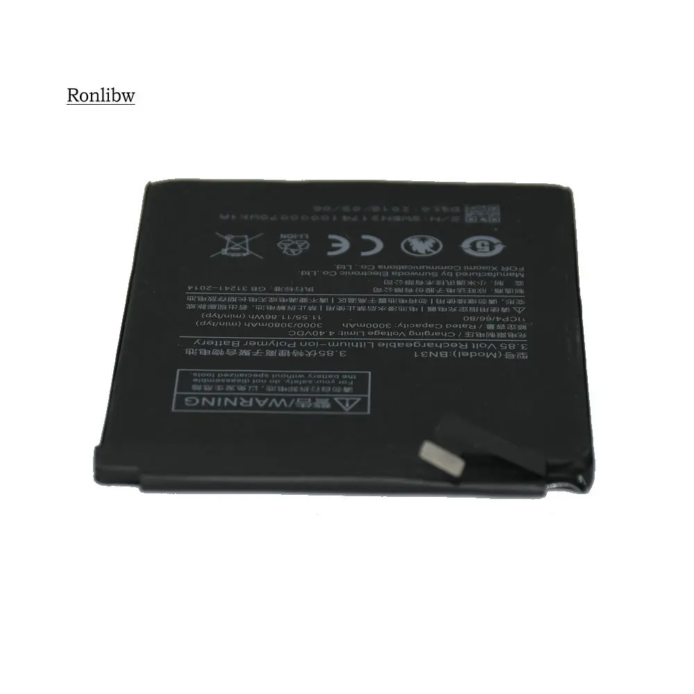 Аккумулятор Ronlibw BN 31 BN31 3000/3080 мАч Сменный аккумулятор для смартфона Xiaomi Mi 5X Mi5X Redmi