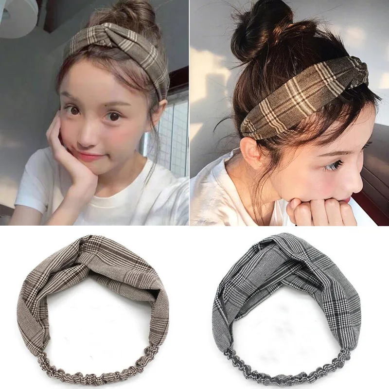 US $138.00 60pcslot DIY Simple Multi Fabrics British Grid Cross Head Bands Elasticity Wide HeadBands Hair Styling Tools Accessory HA1283