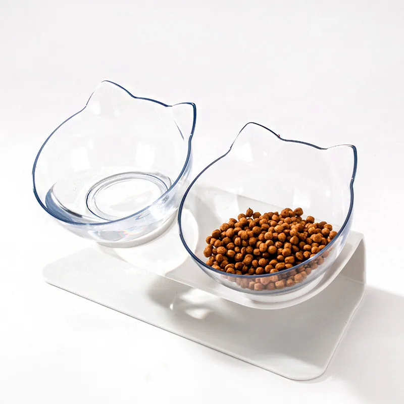 Non slip кошка с двумя чашами Pet Миски Для собак рельефными подставка защитный шейный