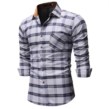 

Social Shirt For Men Check Casual Blouse Male Gray Men's Shirts Dress Plaid Stay Slim fit Dress New