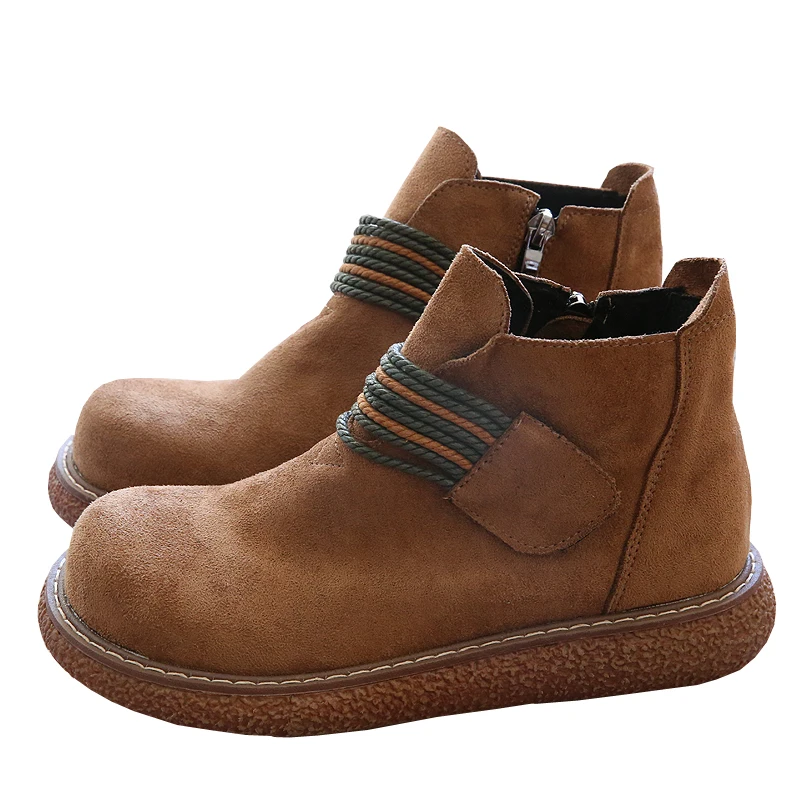 

Wild Casual Bare Boots Female Literary Retro Suede Round Head Thick-soled Shoes Autumn And Winter Comfortable Shoes