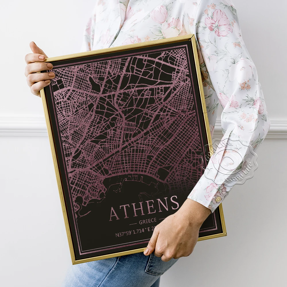 

Постер с изображением туристического города, тёмный фон с Афинами, Грецией, персонализированная Картина на холсте, настенное искусство научной фантастики