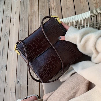 

Retro Fashion Female Square Bag 2020 New High Quality Leather Women's Designer Handbag Crocodile pattern Shoulder Messenger Bags