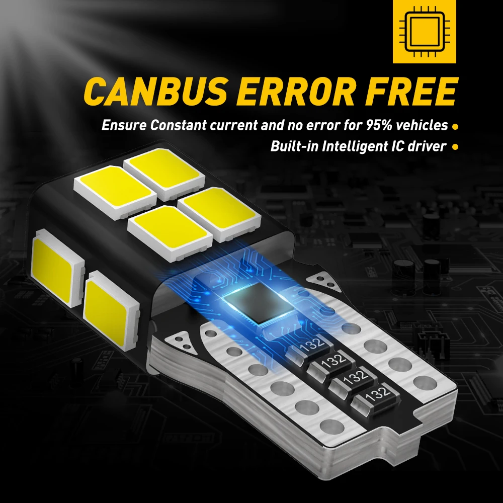 AUXITO 10Pcs ڵ T10 LED  2835 SMD W5W LED  Canbus   ڵ ׸  ڵ   6000K ȭƮ