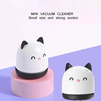 

Meow Desktop Vacuum Cleaner Cute Cat Shape USB Interface Rechargeable Mini Dust Cleaner White With 720mah Battery Office Home