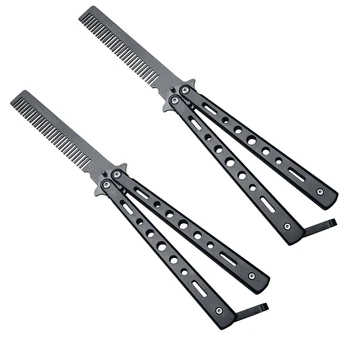

Pack of 2 Sport Outdoor Use Black Novelty Stainless Steel Butterfly Comb Hair Styling Tools