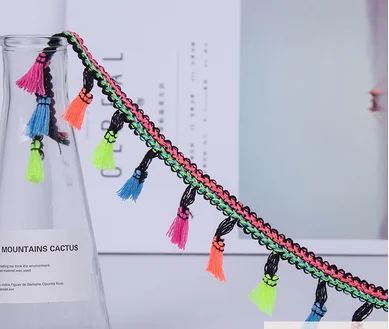 12mm tassel hem 1-3 m142cmцифровая печать на заказ размер форма по индивидуальному заказу кромки кисточкой Кружева Желтый льняной скатерти юбка diy аксессуары 2151 - Цвет: 12mm tassel hem