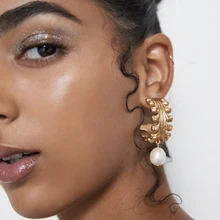 Dvacamán ZA simulada perla gota pendientes declaración Irregular oro Metal pendientes mujer boda fiesta regalos accesorios Brincos(China)