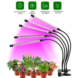 BORUiT 5 Head LED Grow Light Full Spectrum Phyto Lamp USB Clip-On Design for Potted Plant Flower Indoor Fill Light