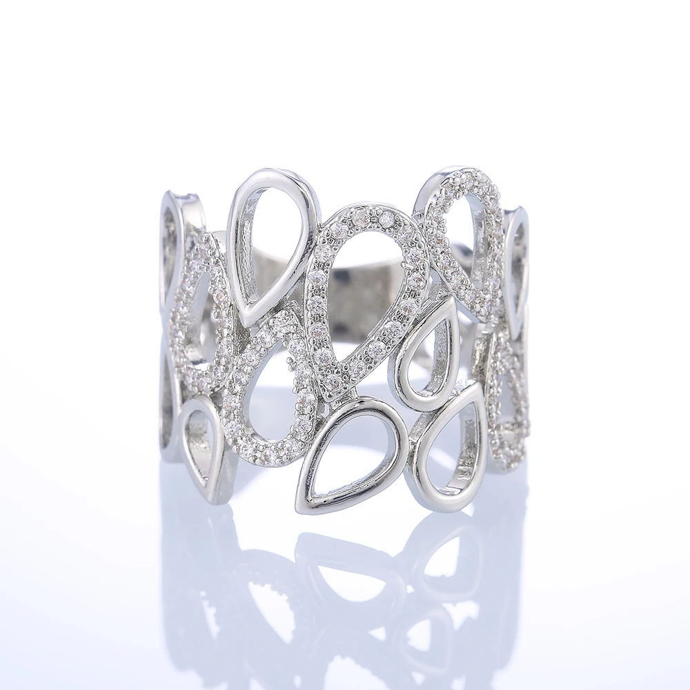 Wedding Rings Womens Ring Cubic Zircon Ring Finger Rings Jewelry Rings Ring Jewelry Huitan Hollow Out Water Drop Shape Women Wedding Rings Dazzling Crystal Cubic Zircon Anniversary Gift Fashion Jewelry