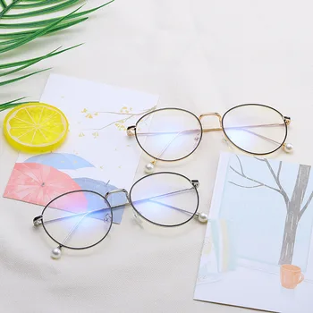 

Hot New Pearl Reading Glasses Flat Men And Women Anti-Blue Light Goggles Metal Trend Glasses Frame With Myopia Glasses Frame