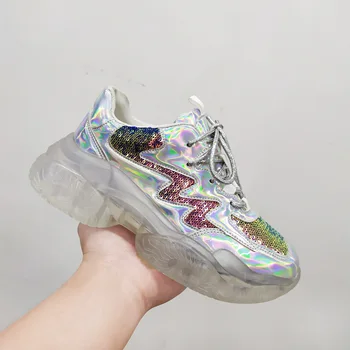 

2020 Spring Shoes Women Crystal Slip On Flat Loafers Zipper Embossed leather Ladies Glitter Platform Fashion Female Moccasin