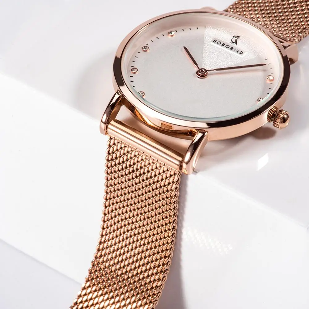 Женские наручные часы BOBO BIRD, ремешок из розового золота, женский браслет, кварцевые часы, модные наручные часы в бумажной коробке, подарок на день рождения