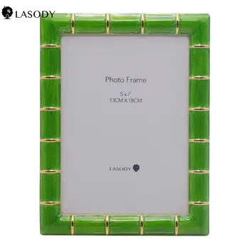

LASODY Gold Metal Bamboo Design Picture Frame Green/Pink/White Photo Frame Tabletop Picture Frame