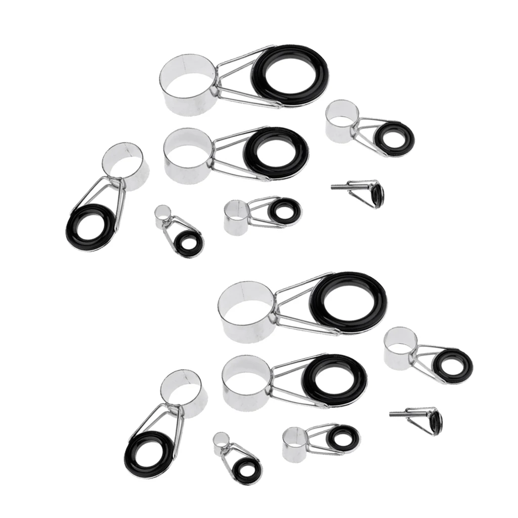 14Pcs Fishing Rod Guides Tip Tops Repair Kit Stainless Steel Ceramic Ring Rod Building Eye Rings Fishing Accessories Tackles